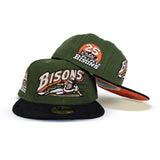 Olive Green Buffalo Bisons Black Corduroy Visor Orange Bottom 25th Years Side Patch New Era 59Fifty Fitted