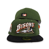 Olive Green Buffalo Bisons Black Corduroy Visor Orange Bottom 25th Years Side Patch New Era 59Fifty Fitted