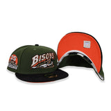Olive Green Buffalo Bisons Black Corduroy Visor Orange Bottom 25th Years Side Patch New Era 59Fifty Fitted