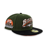Olive Green Buffalo Bisons Black Corduroy Visor Orange Bottom 25th Years Side Patch New Era 59Fifty Fitted