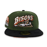 Olive Green Buffalo Bisons Black Corduroy Visor Orange Bottom 25th Years Side Patch New Era 59Fifty Fitted