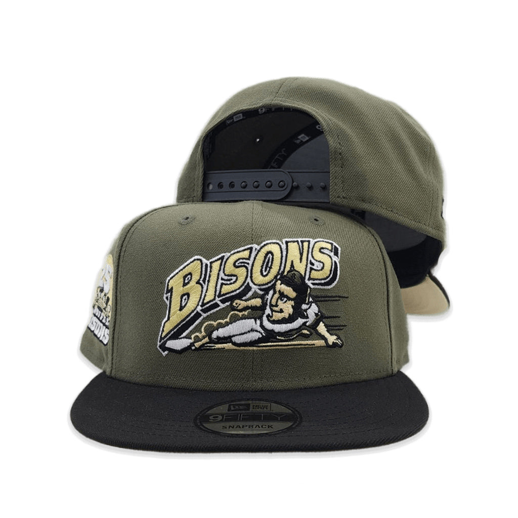 Vegas Gold Buffalo Bison Olive Green Visor Gray Bottom International League Side Patch New Era 59FIFTY Fitted 7 3/4