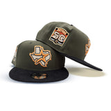 Olive Green Houston Astros Black Corduroy Visor Fall Orange Bottom 50th Anniversary Side Patch New Era 9Fifty Snapback