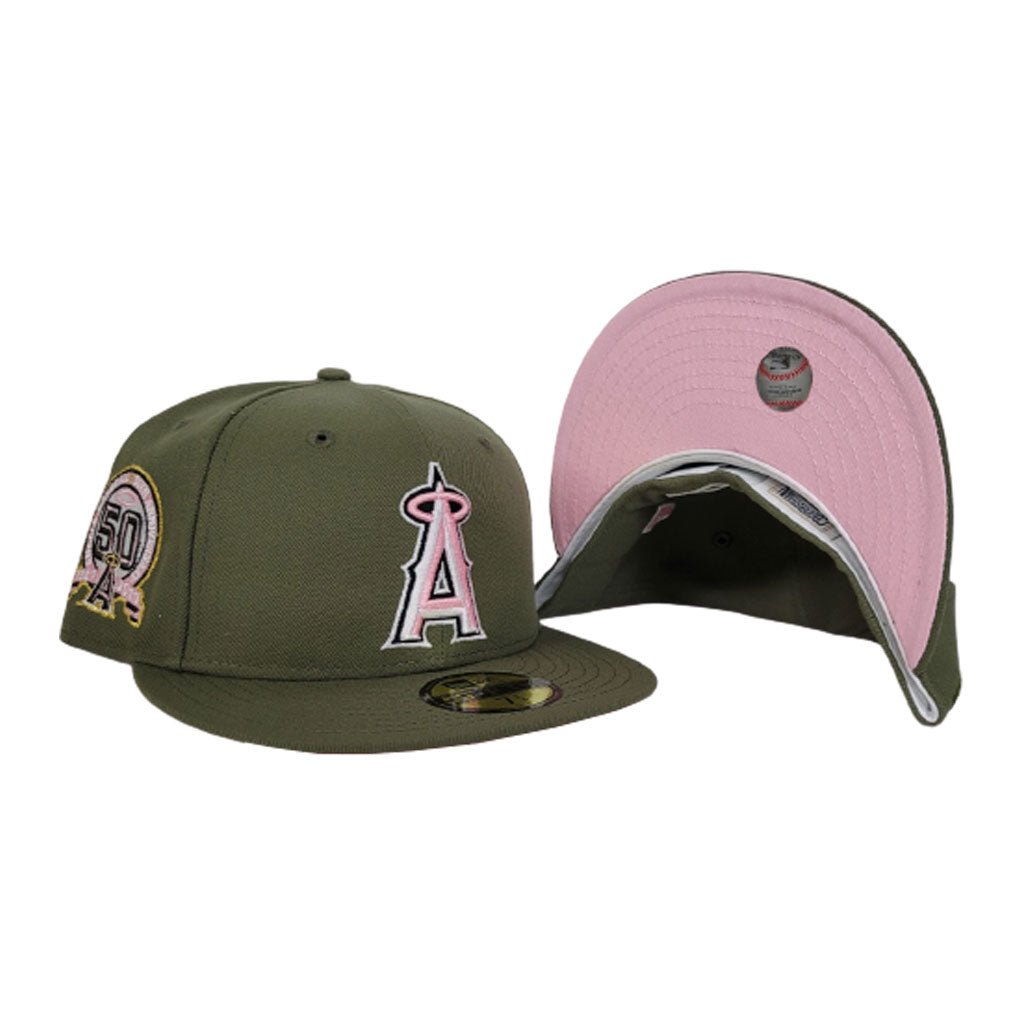 Olive Green Los Angeles Angels Pink Bottom 50th Anniversary Patch New Era 59Fifty Fitted
