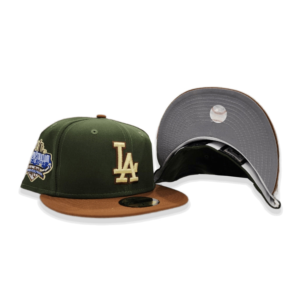 Olive Green Los Angeles Dodgers Toast Visor Gray Bottom 40th Anniversary Side Patch New Era 59FIFTY Fitted 7 3/4