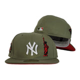 Olive Green New York Yankees Red Bottom Statue of Liberty New Era 59Fifty Fitted