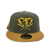 Olive Green Oakland Athletics Tan Visor Gray Bottom 50th Anniversary Side Patch New Era 59Fifty Fitted