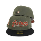 Olive Green Script Houston Astros Olive Green Visor Rust Bottom Celebrating 45 Years Side Patch New Era 59Fifty Fitted