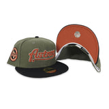 Olive Green Script Houston Astros Olive Green Visor Rust Bottom Celebrating 45 Years Side Patch New Era 59Fifty Fitted