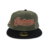 Olive Green Script Houston Astros Olive Green Visor Rust Bottom Celebrating 45 Years Side Patch New Era 59Fifty Fitted