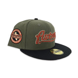 Olive Green Script Houston Astros Olive Green Visor Rust Bottom Celebrating 45 Years Side Patch New Era 59Fifty Fitted