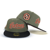 Olive Green Script Houston Astros Olive Green Visor Rust Bottom Celebrating 45 Years Side Patch New Era 59Fifty Fitted