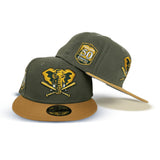 Olive Green Oakland Athletics Tan Visor Gray Bottom 50th Anniversary Side Patch New Era 59Fifty Fitted