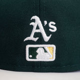 Dark Green Oakland Athletics Soft Yellow Bottom 1989 World Series Side Patch Bloom New Era 59Fifty Fitted