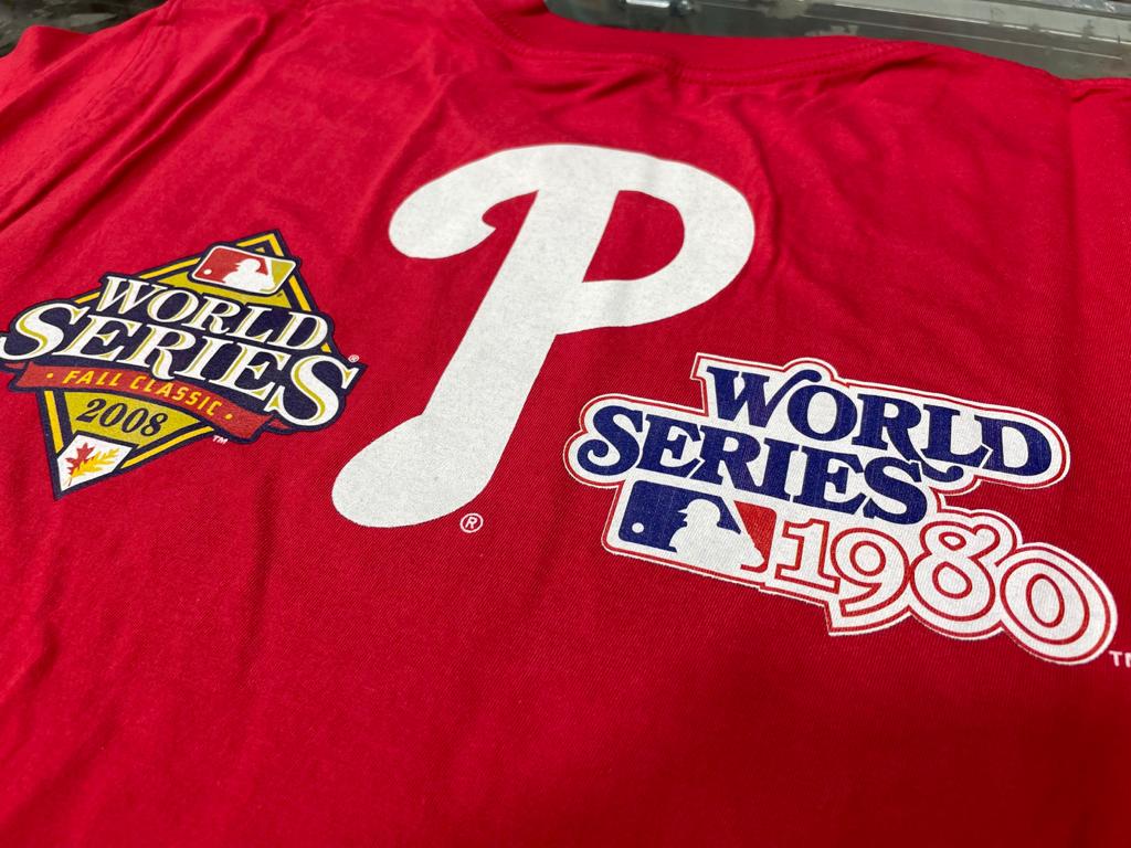 Exclusive Fitted Red Philadelphia Phillies 2x World Series Champions New Era Short Sleeve T-Shirt XL
