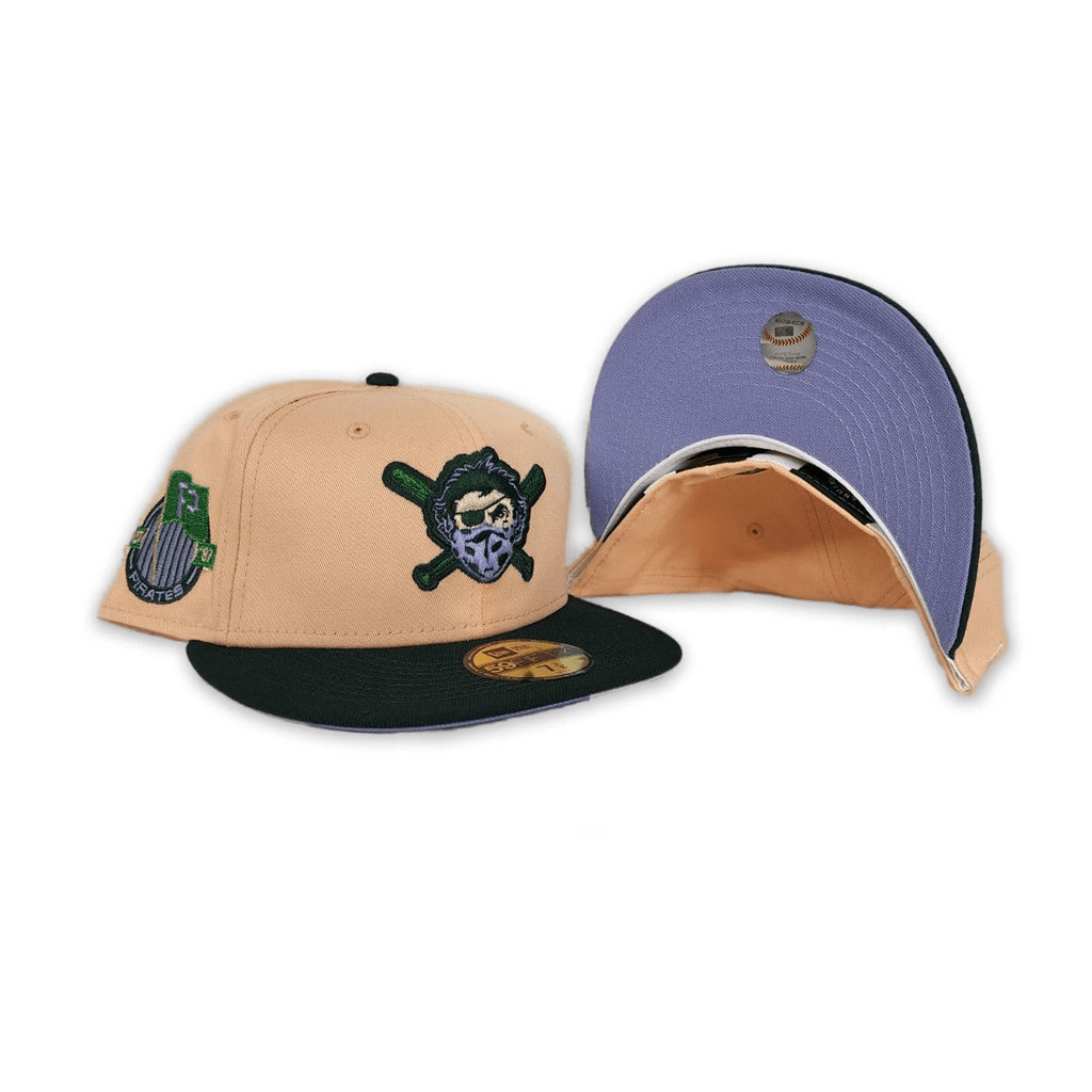 Peach Pittsburgh Pirates Dark Green Visor Lavender Bottom Pirates Flag Side Patch New Era 59Fifty Fitted