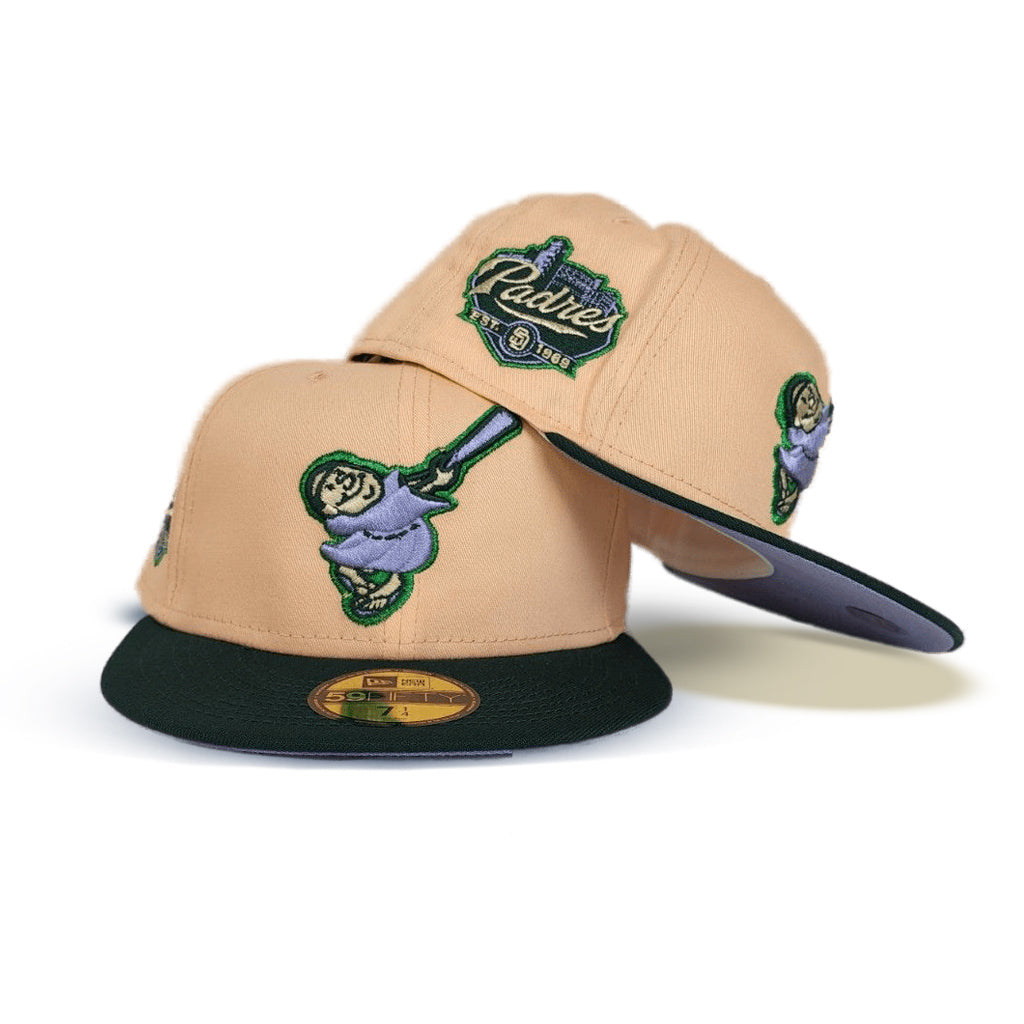 Peach San Diego Padres Dark Green Visor Lavender Bottom Padres EST. 1968 Side Patch New Era 59Fifty Fitted