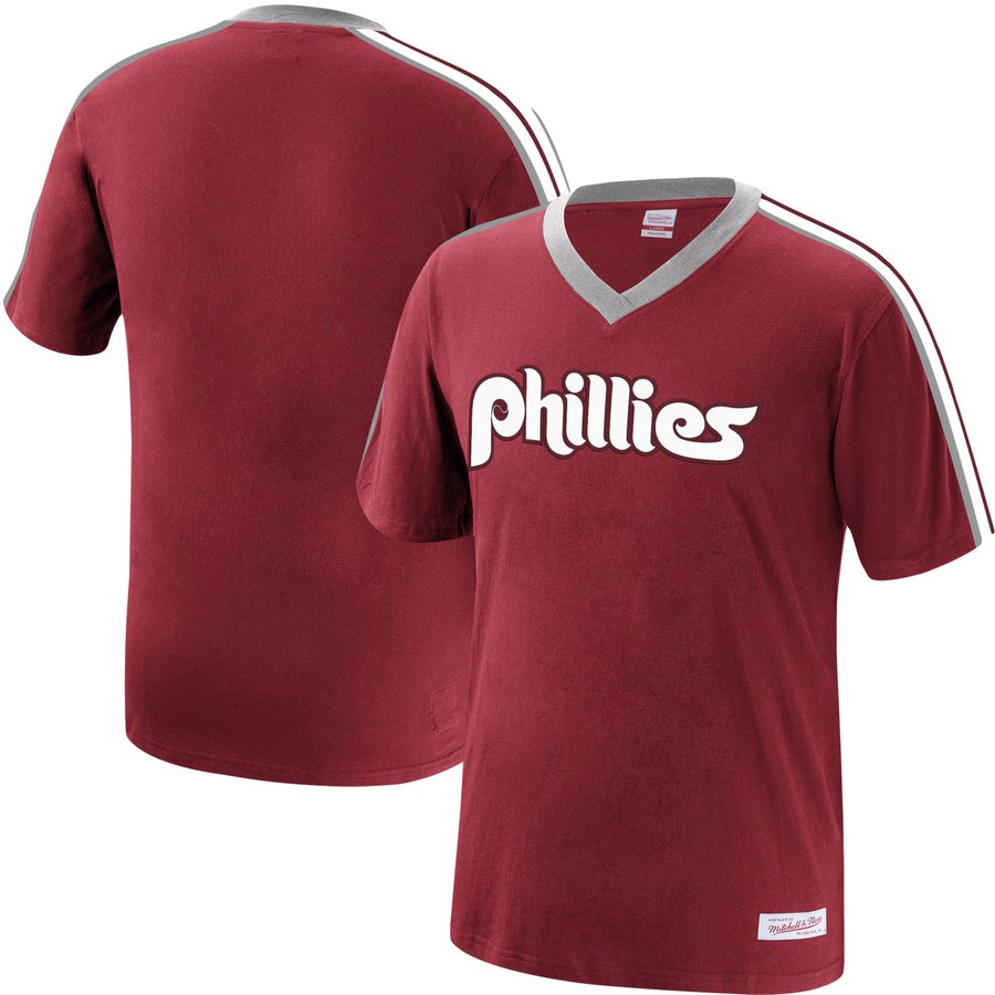 Philadelphia Phillies Mitchell & Ness Overtime Win V-Neck T-Shirt – Burgundy