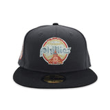 Dark Gray Philadelphia Phillies Black Visor Peach Bottom Veterans Stadium Side Patch New Era 59Fifty Fitted