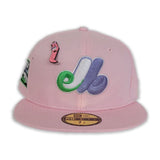 Pink Montreal Expos Dark Green Bottom Olympic Stadium Side patch New Era 59Fifty Fitted