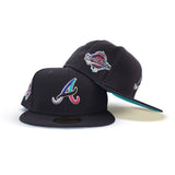 Polar Lights Navy Blue Atlanta Braves Turquoise Blue Bottom 1995 World Series Side Patch New Era 59Fifty Fitted