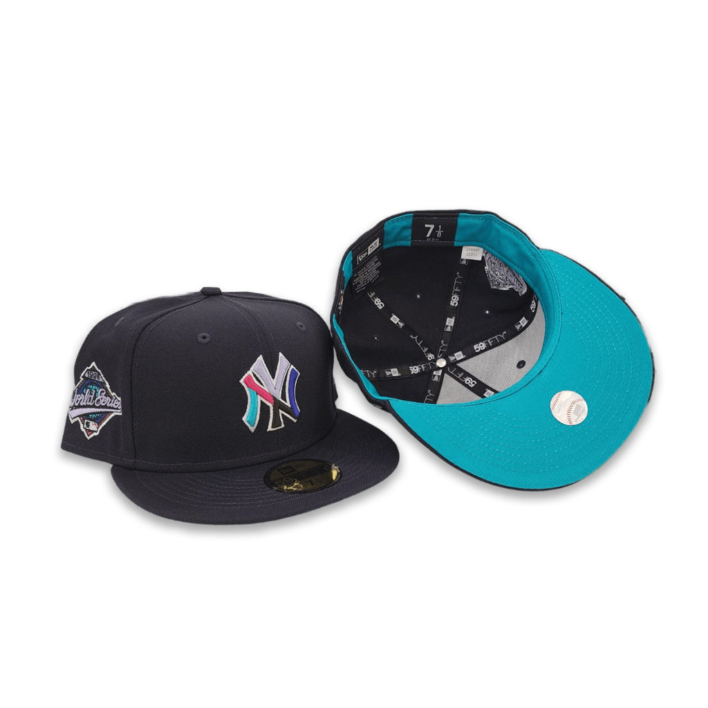 Polar Lights Navy Blue New York Yankees Turquoise Blue Bottom 1996 World Series Side Patch New Era 59Fifty Fitted