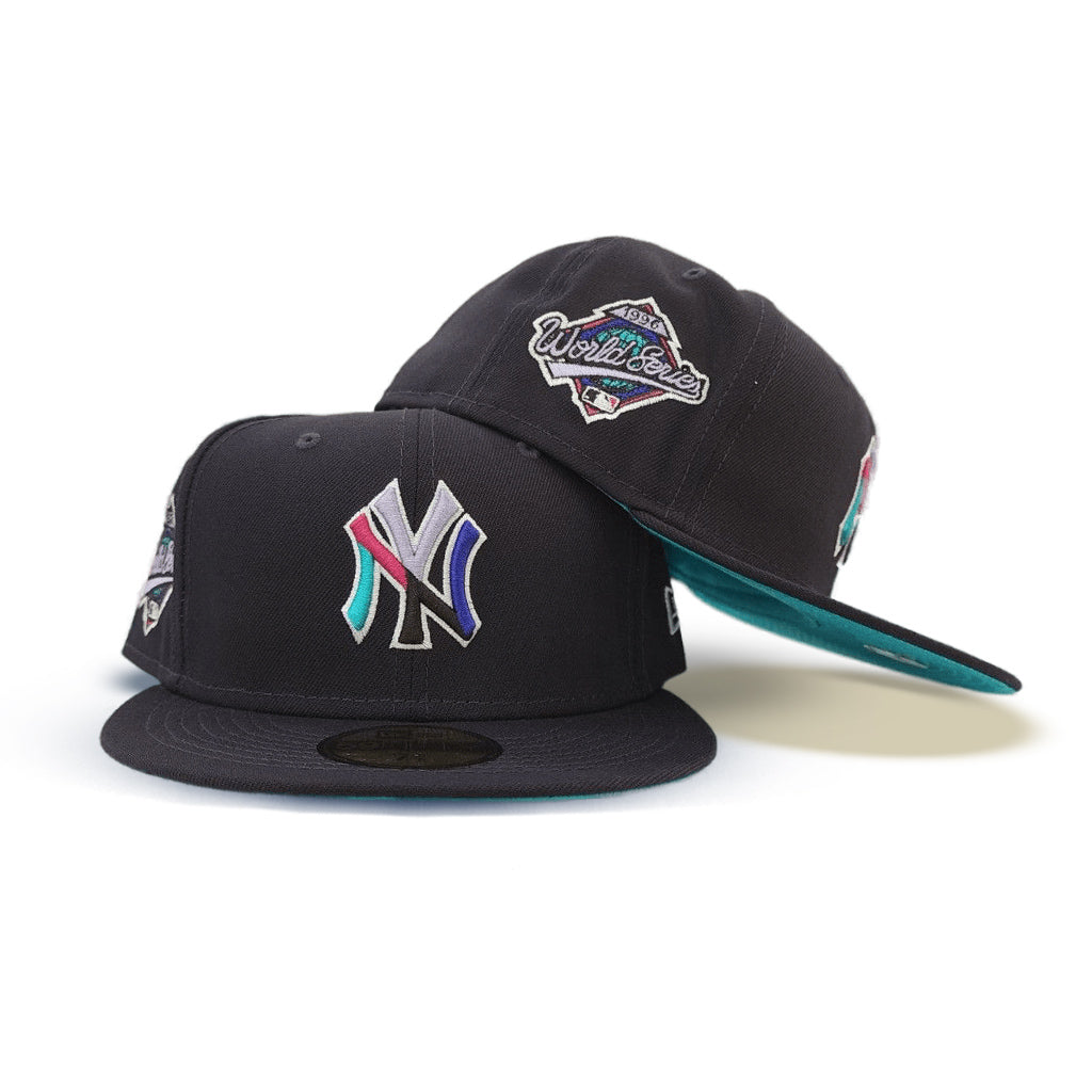 Polar Lights Navy Blue New York Yankees Turquoise Blue Bottom 1996 World Series Side Patch New Era 59Fifty Fitted