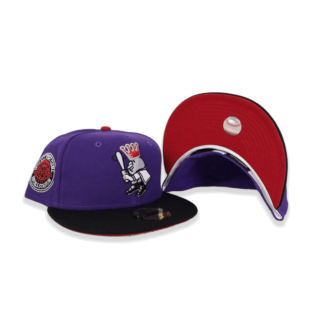 Purple Kancas City Royals Black Visor Red Bottom 1973 All Star Game Side Patch New Era 59FIFTY Fitted 71/8