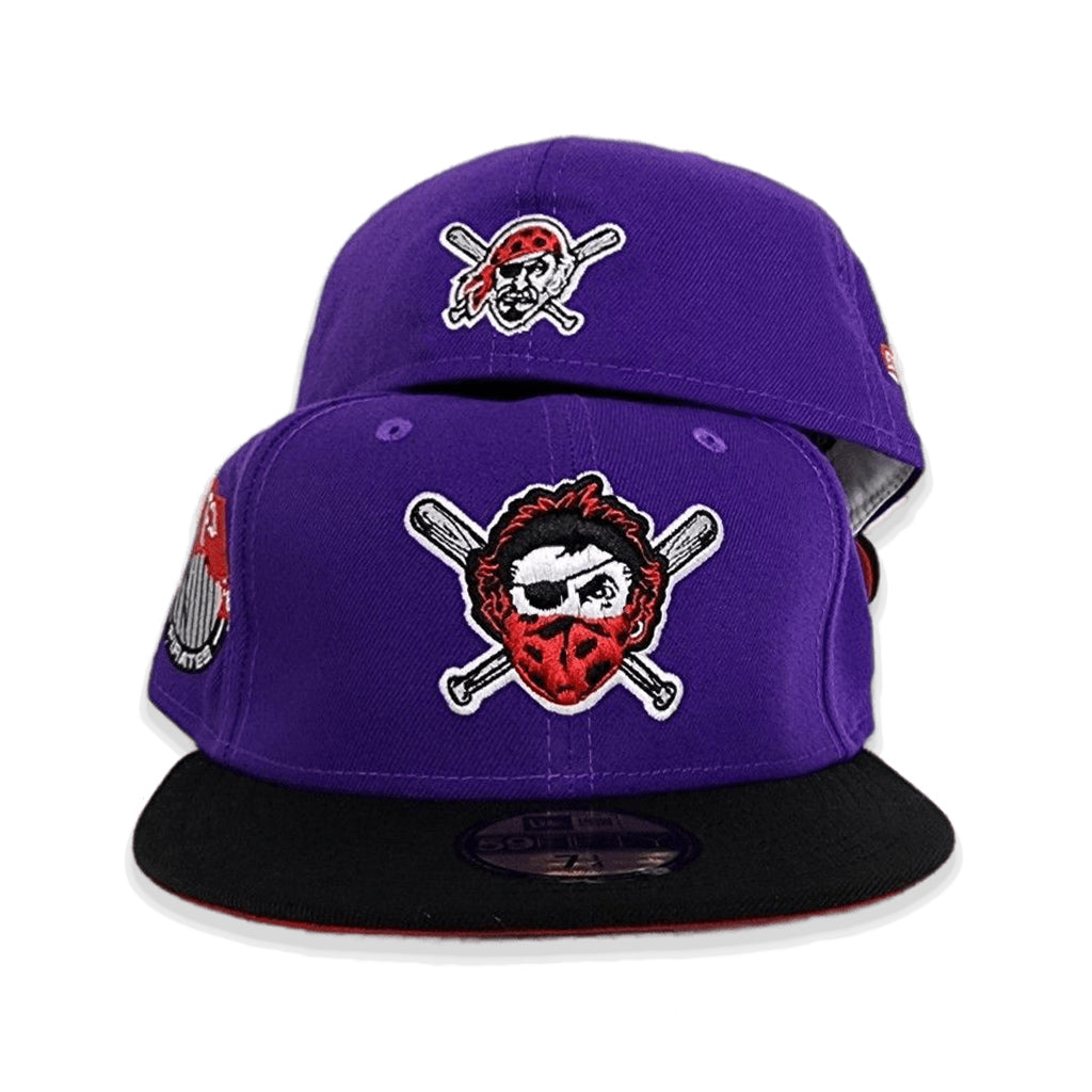 Purple Pittsburgh Pirates Black Visor Red Bottom Pirates Flag Side Patch New Era 59Fifty Fitted