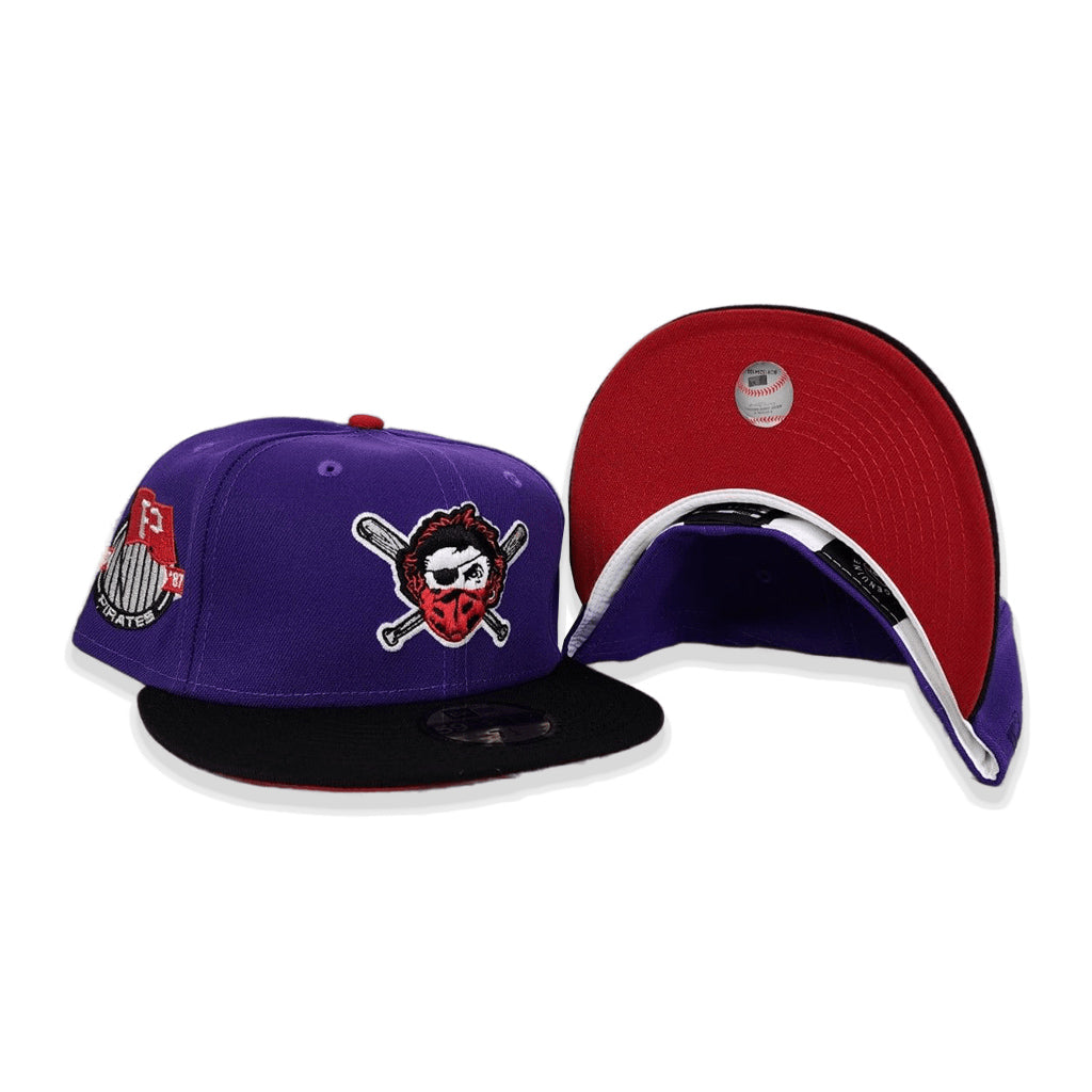 Purple Pittsburgh Pirates Black Visor Red Bottom Pirates Flag Side Patch New Era 59Fifty Fitted