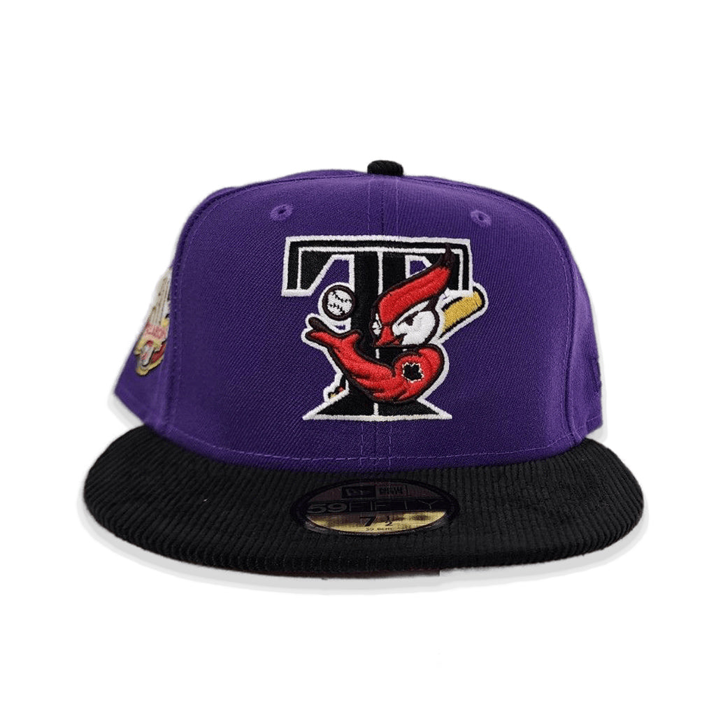 Purple Toronto Blue Jays Black corduroy Visor Red Bottom 30th Anniversary Side Patch New Era 59Fifty Fitted