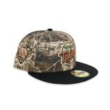 Real Tree Camo Minnesota Twins Black Visor Gray Bottom 30th Anniversary Side Patch New Era 59Fifty Fitted