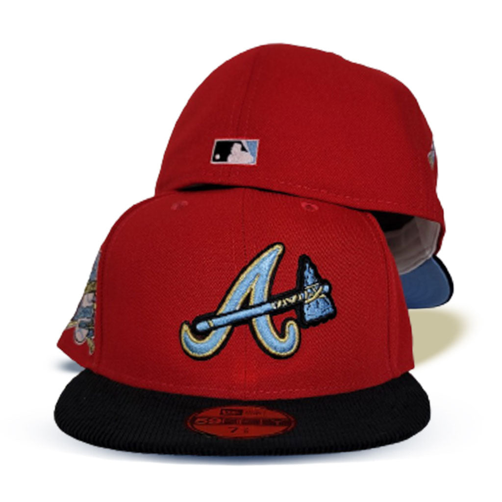Red Atlanta Braves Black Corduroy Icy Blue Bottom 30th Season Side Patch New Era 59FIFTY Fitted 8