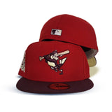 Red Baltimore Orioles Maroon Visor Soft Yellow Bottom 50th Anniversary Side Patch New Era 59Fifty Fitted