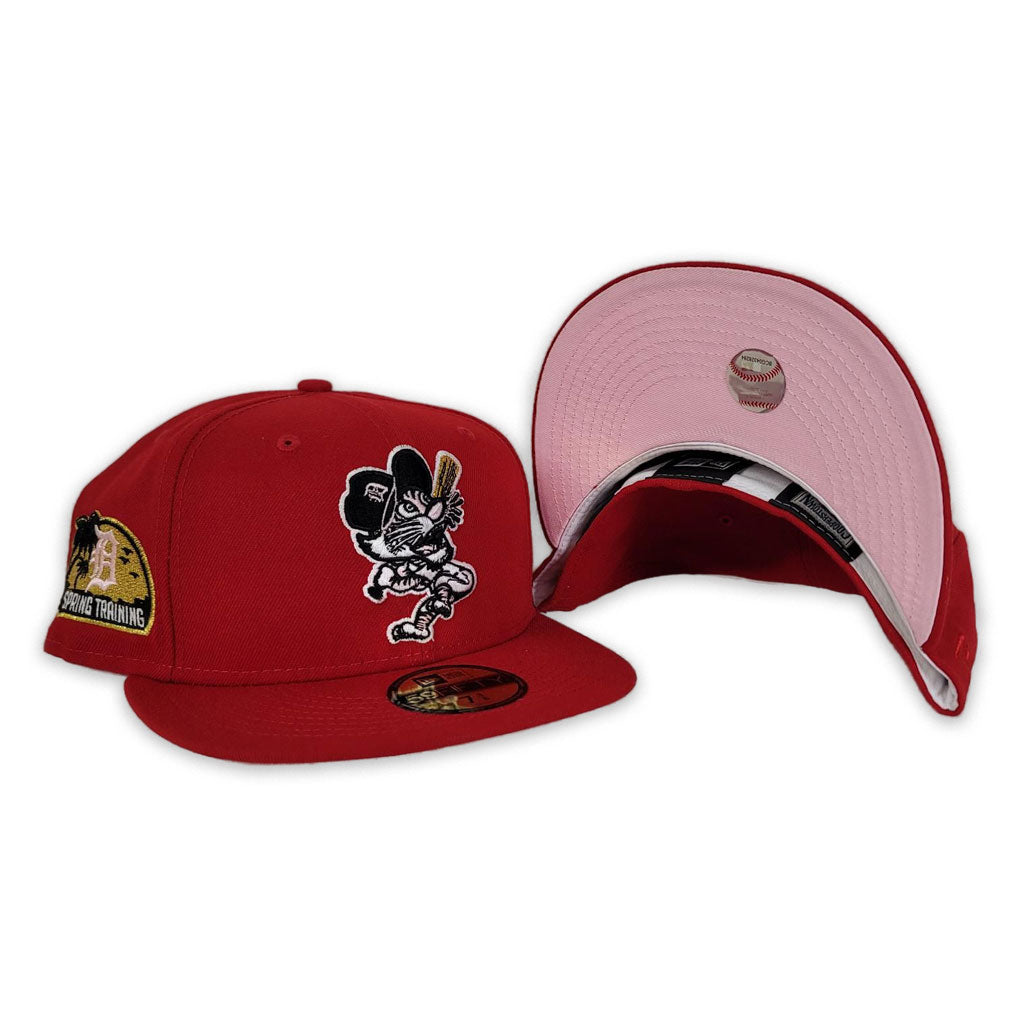 Red Detroit Tigers Pink Bottom Spring Traning Side Patch New Era 59Fifty Fitted