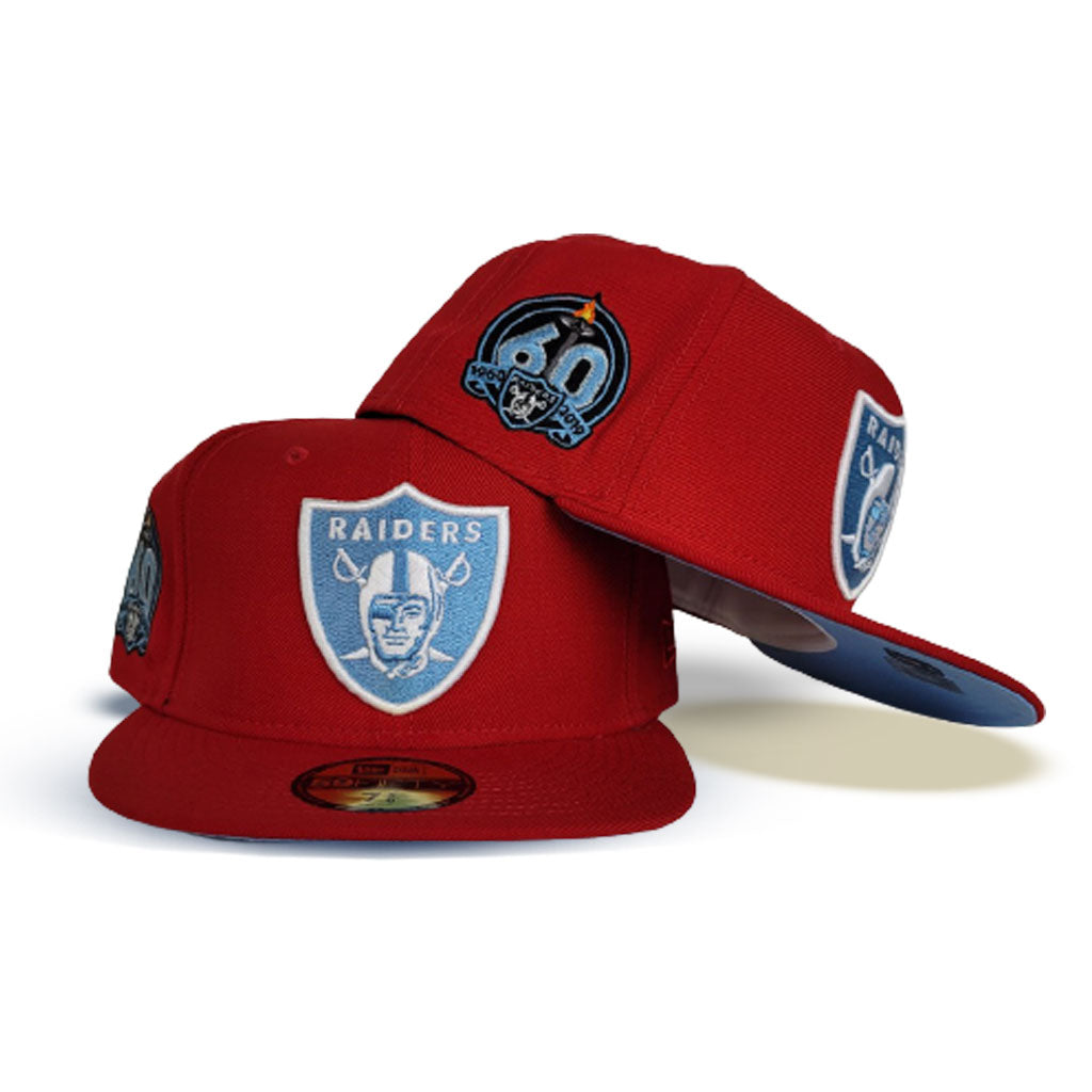 Red Las Vegas Raiders Icy Blue Bottom 60th Anniversary Side Patch New Era  59Fifty Fitted