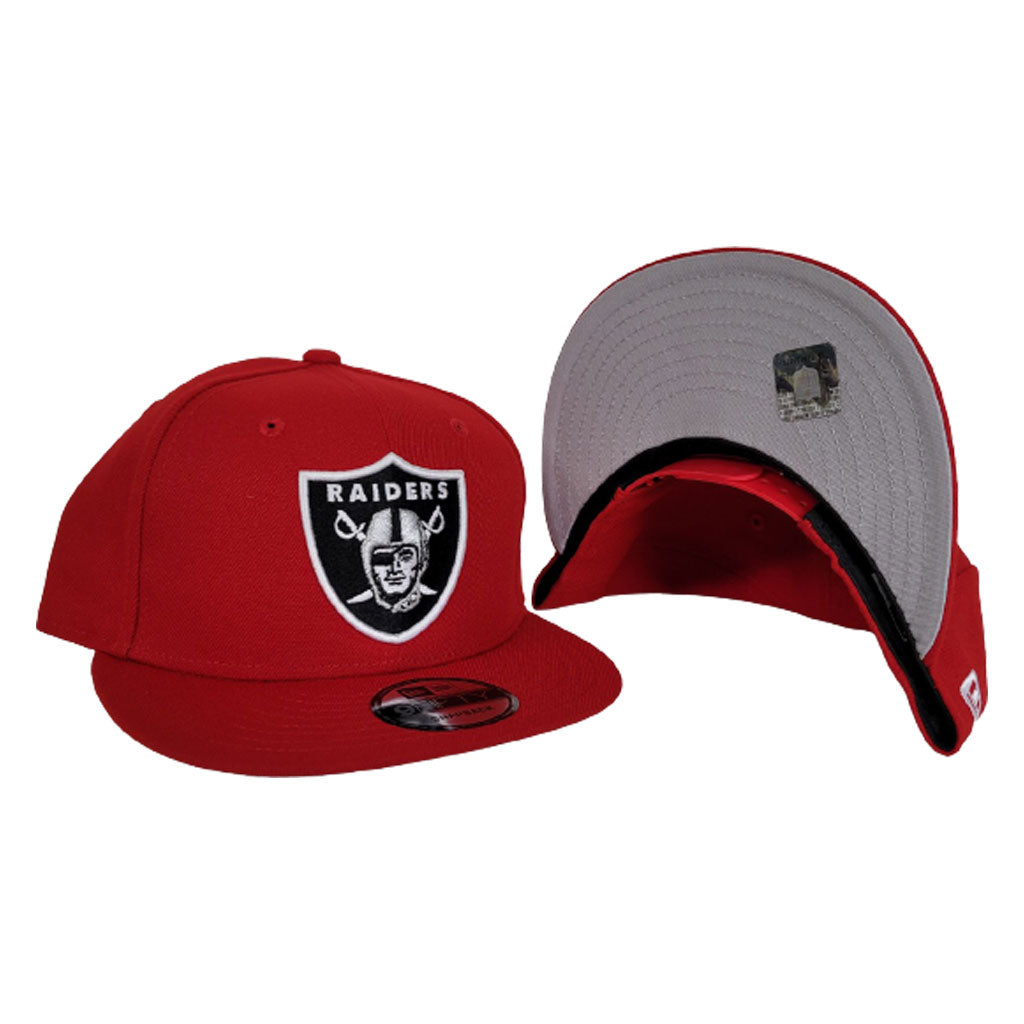 Las Vegas Raiders New Era NFL 9FIFTY 950 Snapback Cap Hat Heather Gray Crown Red Visor Red/Black Logo Black UV