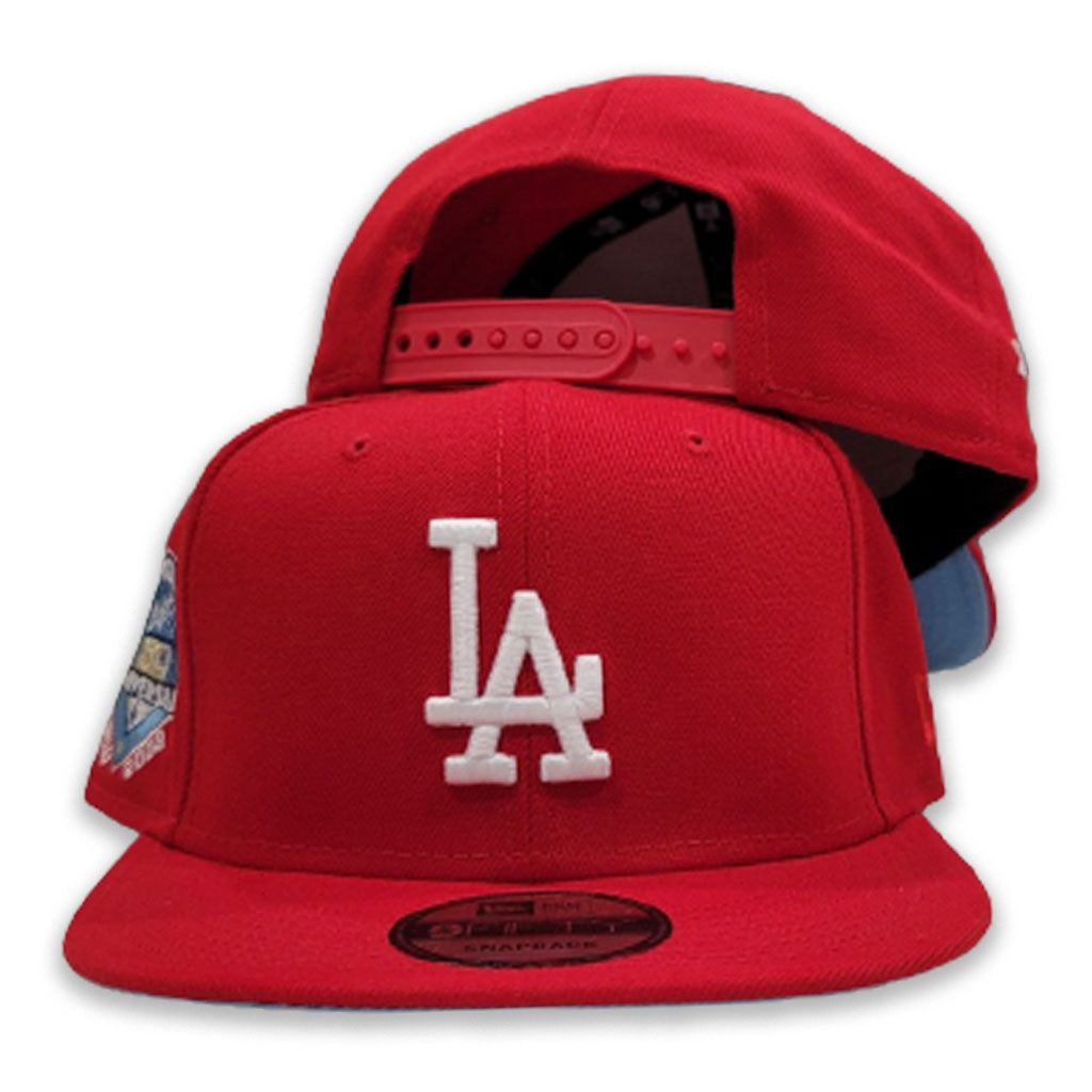 Red Los Angeles Dodgers Icy Blue Bottom 50th Anniversary Side Patch New Era 9Fifty Snapback
