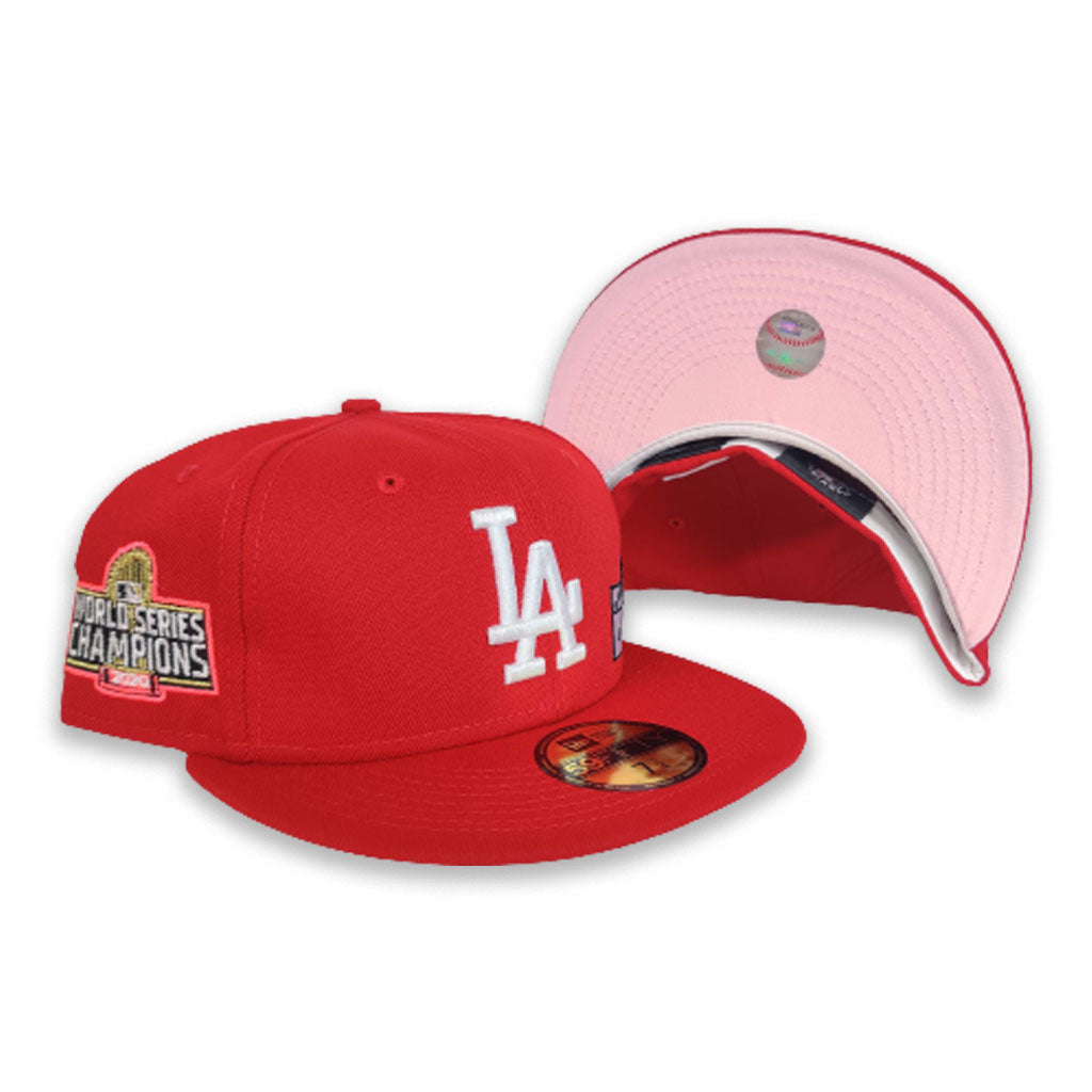 Men's Los Angeles Dodgers New Era Pink 2020 World Series Red Undervisor  59FIFTY Fitted Hat