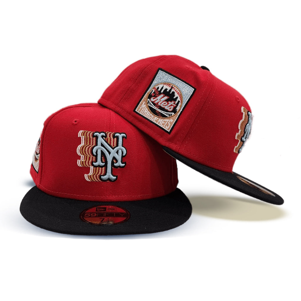 Red New York Mets Black Visor Gray Bottom 25th Anniversary Side Patch New Era 59FIFTY Fitted 71/4