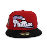 Red Philadelphia Phillies Black Corduroy Visor Lavender Bottom 1996 All Star Game Side Patch New Era 59Fifty Fitted