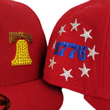 Red Philadelphia Phillies Grey Bottom Crystal 1776 Independence Day Side Patch New Era 59Fifty Fitted
