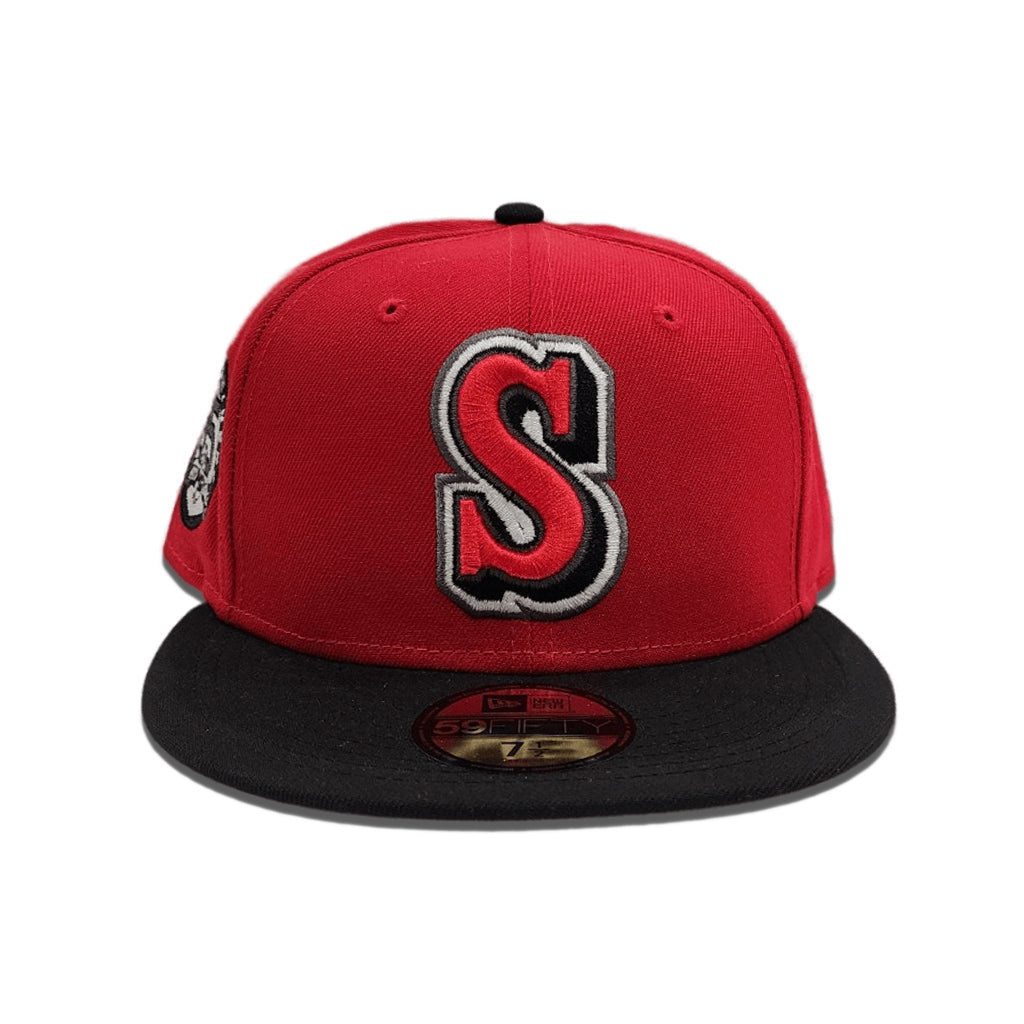 Seattle Mariners 35th Anniversary New Era 59FIFTY Fitted Hat (Black White Red Under BRIM) 7 3/4