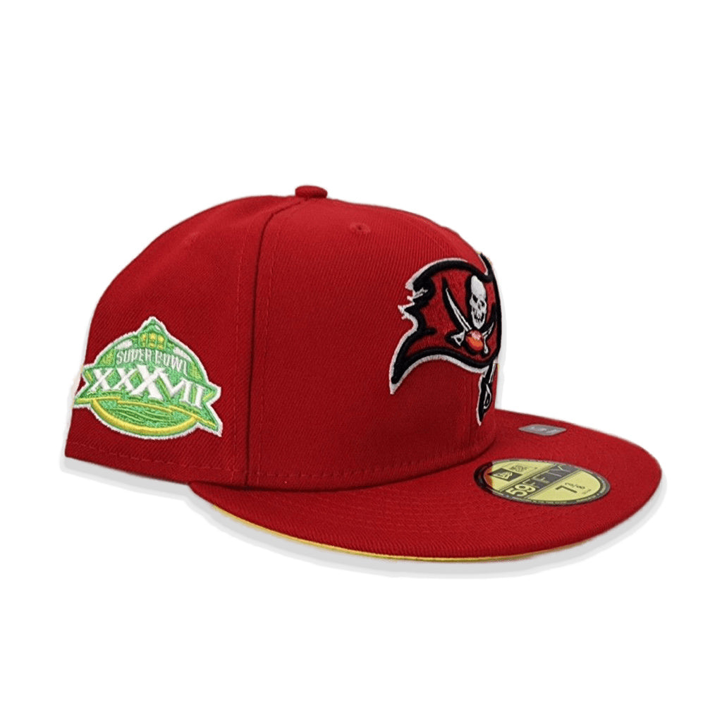 Red Tampa Bay Buccaneers Super Bowl XXXVII Side Patch Bloom Yellow Bottom 59FIFTY Fitted 71/4
