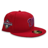 Red Washington Nationals Grape Purple Bottom 2019 World Series Champions Side Patch New Era 59Fifty Fitted