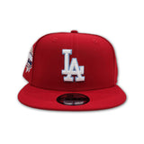Red Los Angeles Dodgers Icy Blue Bottom 40th Anniversary Side Patch New Era 9Fifty Snapback