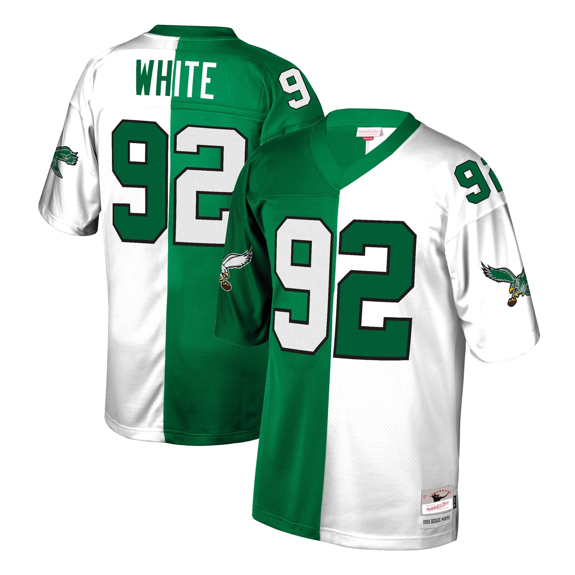 Reggie White Philadelphia Eagles Mitchell & Ness Retired Player Split Replica Jersey – Green/White