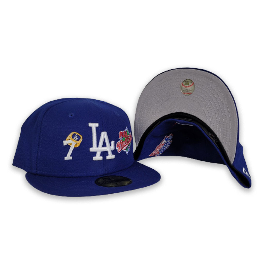 New Era 59Fifty Los Angeles Dodgers World Champions Patches Limited Edition  Dark Royal Blue Fitted Hat - Billion Creation