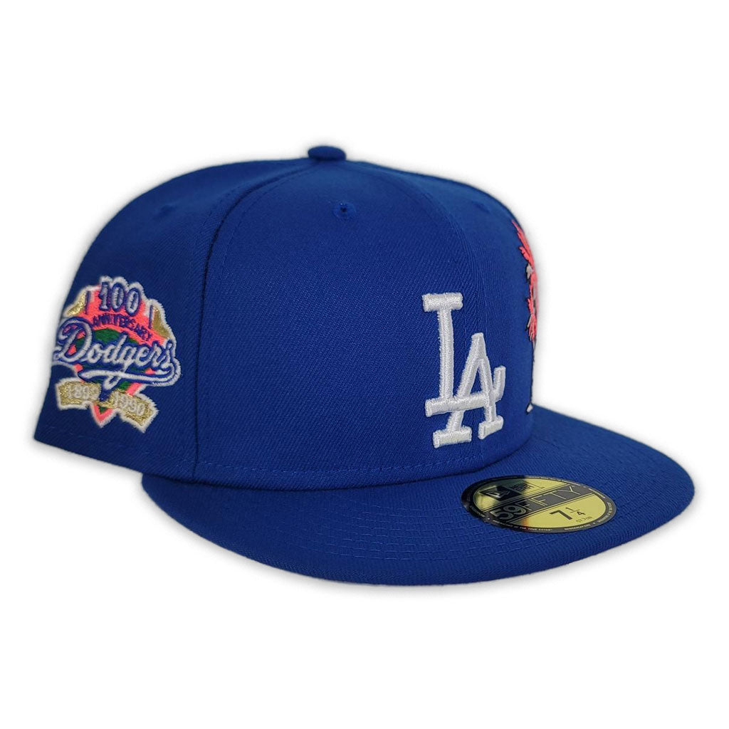 Royal Blue Los Angeles Dodgers Pink Bottom 100th Anniversary Side Patch New  Era 59Fifty Fitted
