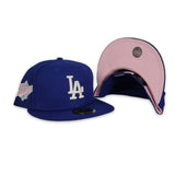 Pre-owned New Era La Dodgers 1988 World Series Patch Blue Fitted w/ Pink Brim - Size 7 1/2